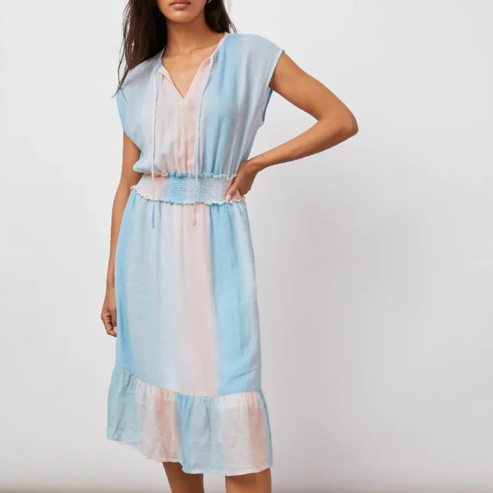 NEW! RAILS Ashlyn Sunset Gradient Pullover Style Linen Blend Midi Dress Small.